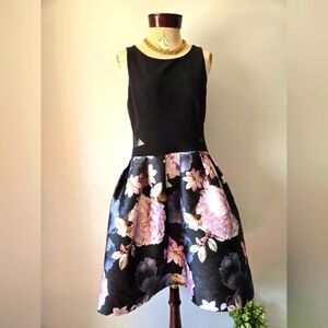 BA NITES Floral Black and Pink Mini Dress With Crinoline. Size 12